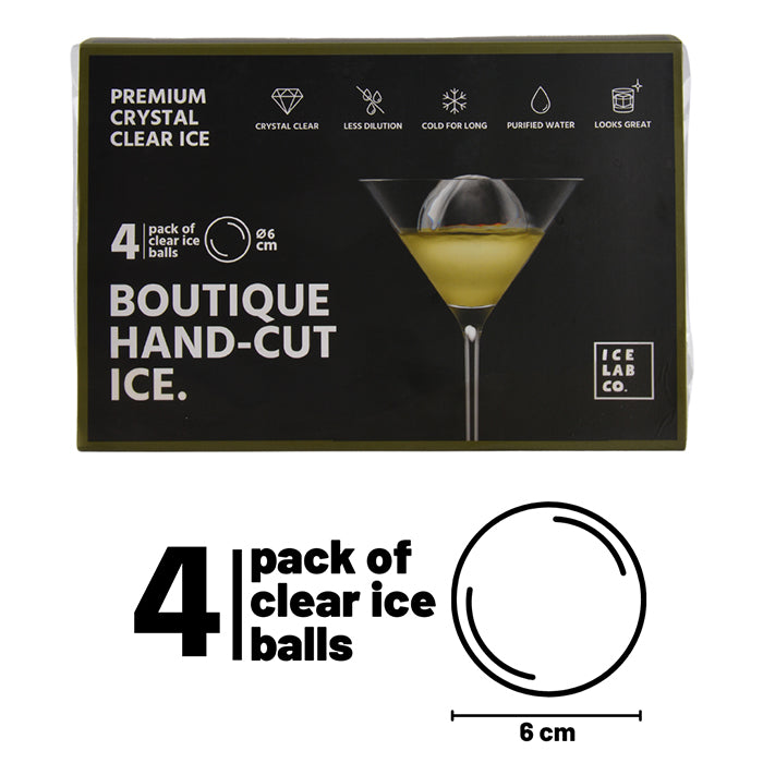 Boutique Hand-Cut Ice (4 Pack of Clear Ice Spheres 6cm)